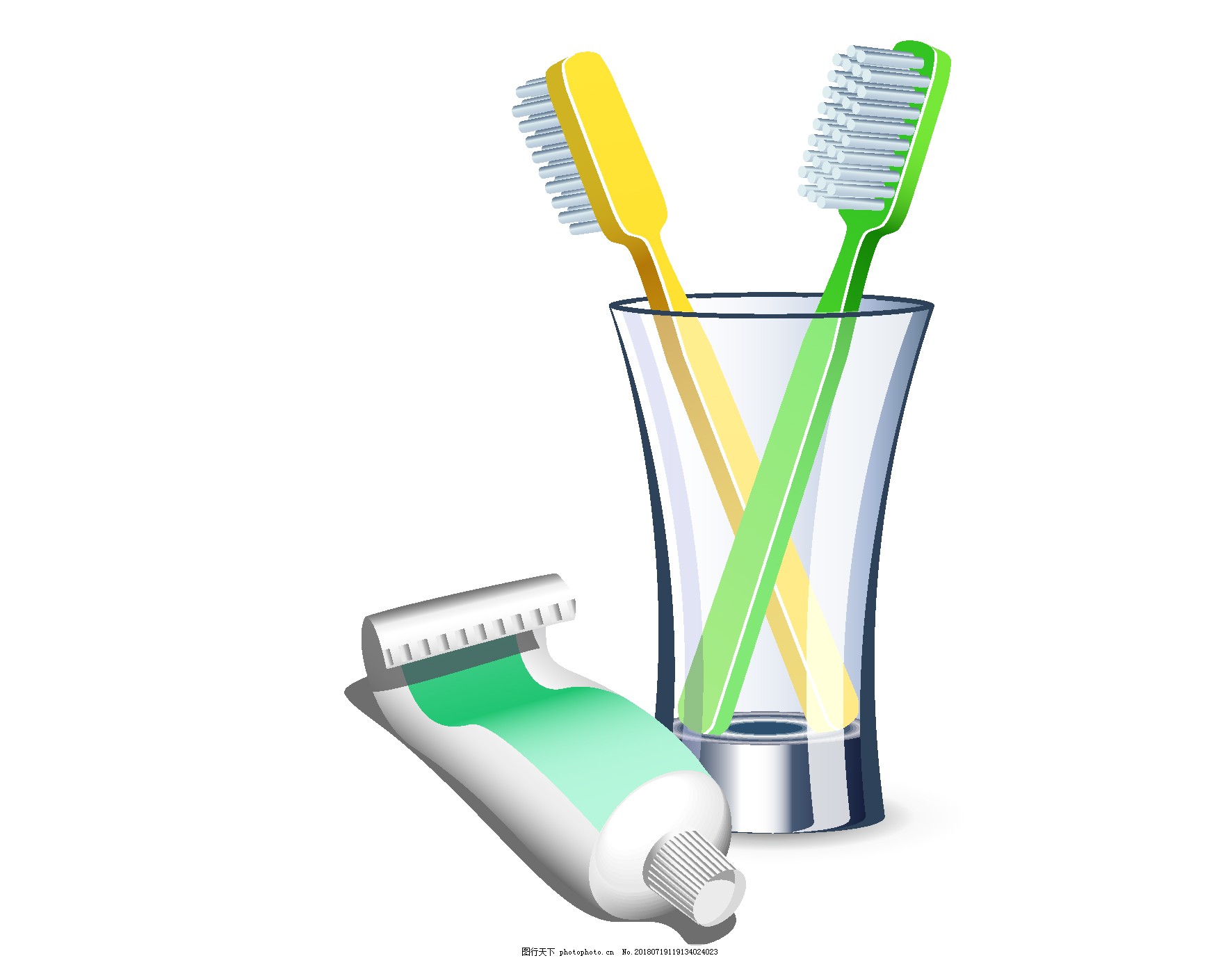 卡通牙刷牙膏洗漱杯矢量元素圖片